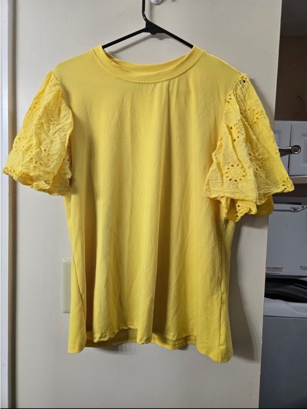 Yellow Lace Sleeve Women's Top